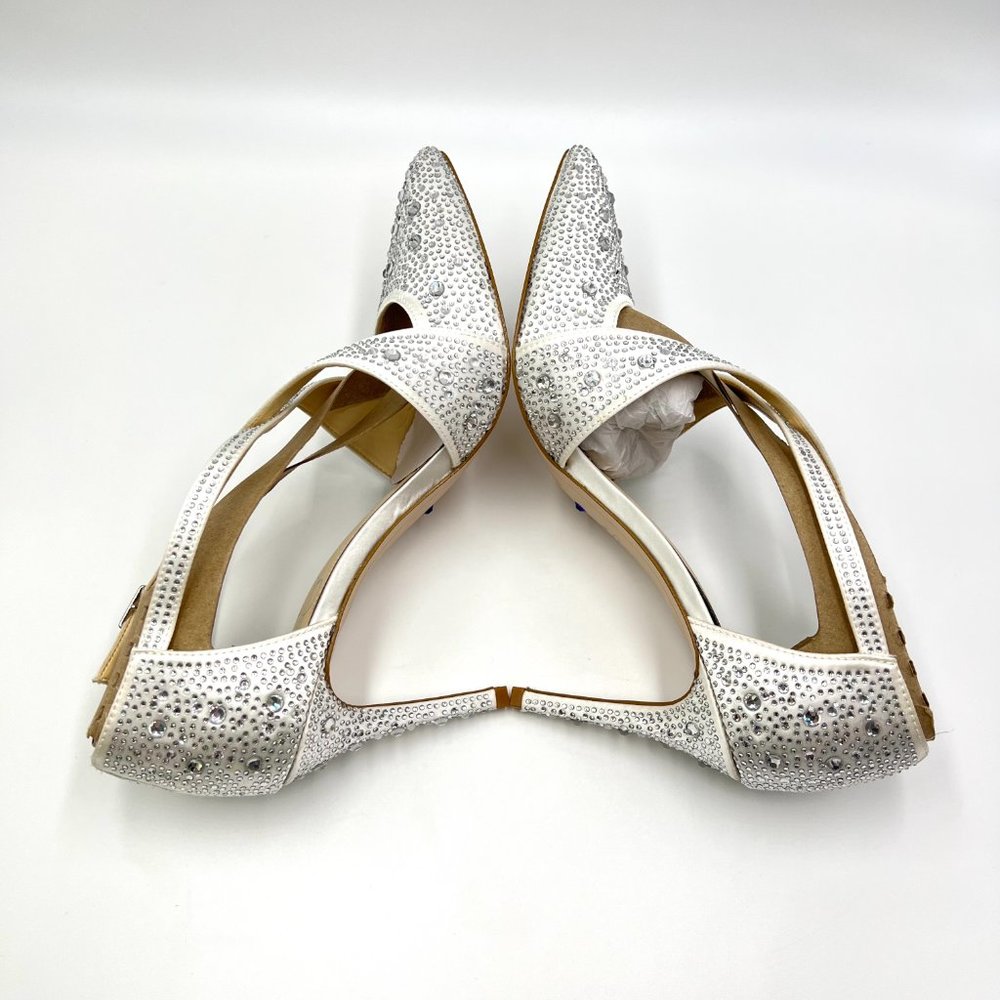Jessica Simpson Size 9 White Satin Stiletto Point Toe D'Orsay Heels Pumps Shoes - Picture 8 of 13